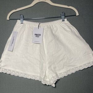 Princess Polly Haruka White Linen Blend Shorts Eyelet Trim US 0 NWT